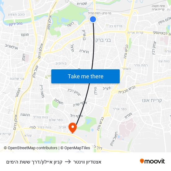 קניון איילון/דרך ששת הימים to אצטדיון ווינטר map