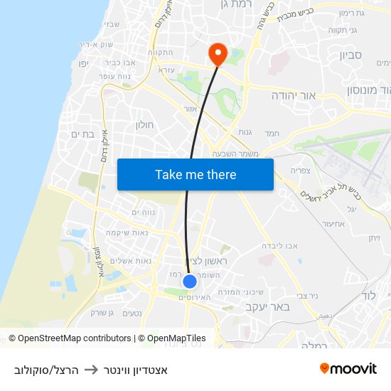 הרצל/סוקולוב to אצטדיון ווינטר map