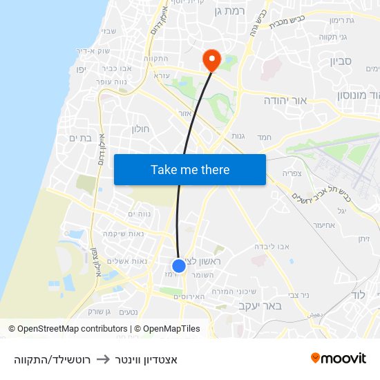 רוטשילד/התקווה to אצטדיון ווינטר map