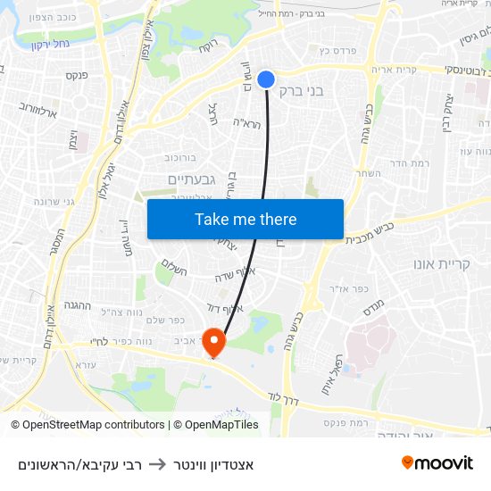 רבי עקיבא/הראשונים to אצטדיון ווינטר map