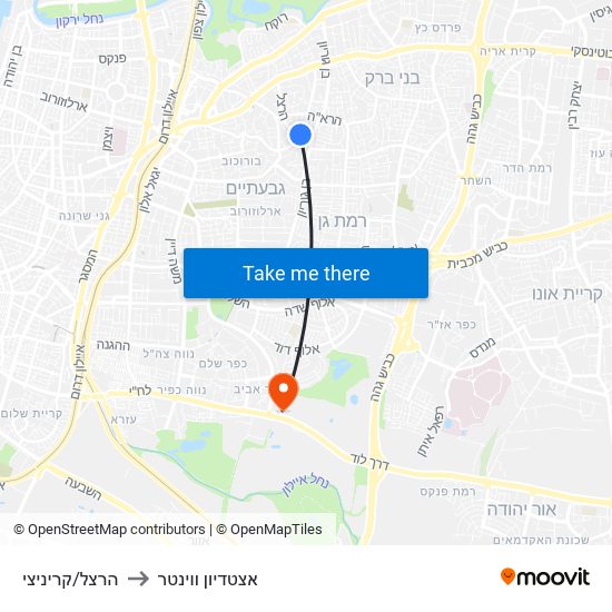 הרצל/קריניצי to אצטדיון ווינטר map