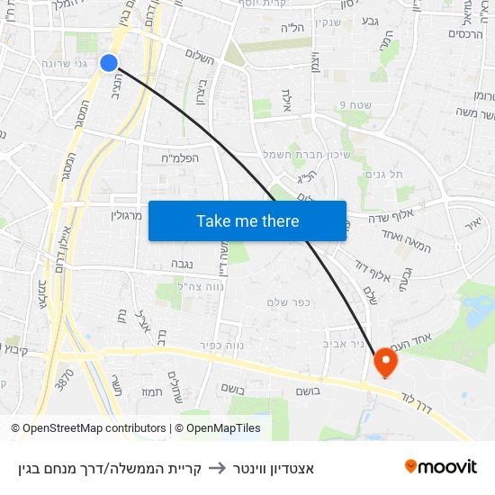 קריית הממשלה/דרך מנחם בגין to אצטדיון ווינטר map