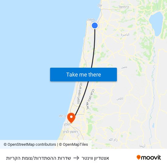 שדרות ההסתדרות/צומת הקריות to אצטדיון ווינטר map