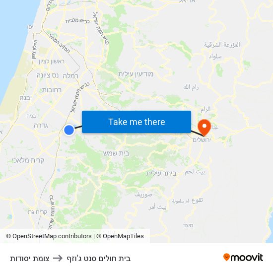 צומת יסודות to בית חולים סנט ג'וזף map