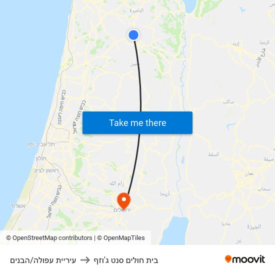 עיריית עפולה/הבנים to בית חולים סנט ג'וזף map