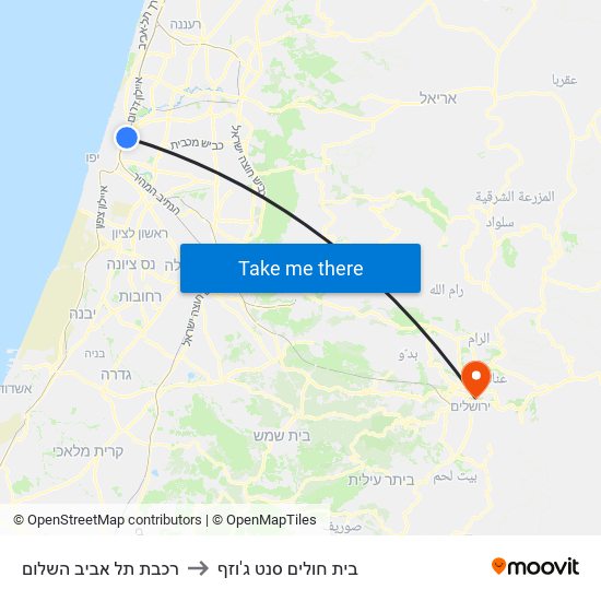 רכבת תל אביב השלום to בית חולים סנט ג'וזף map