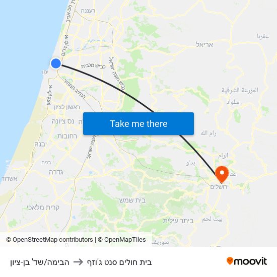 הבימה/שד' בן-ציון to בית חולים סנט ג'וזף map
