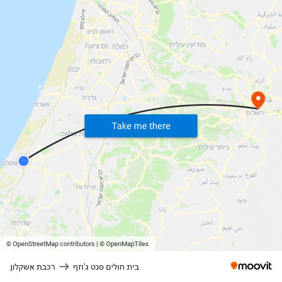 רכבת אשקלון to בית חולים סנט ג'וזף map