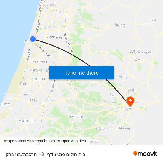 הרכבת/בני ברק to בית חולים סנט ג'וזף map