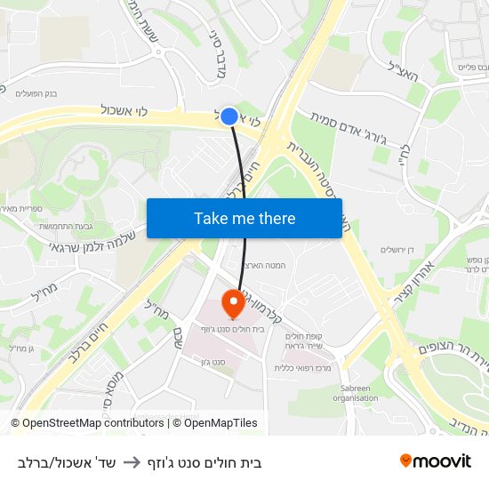 שד' אשכול/ברלב to בית חולים סנט ג'וזף map