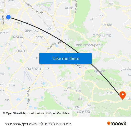 משה דיין/אברהם בר to בית חולים לילדים map