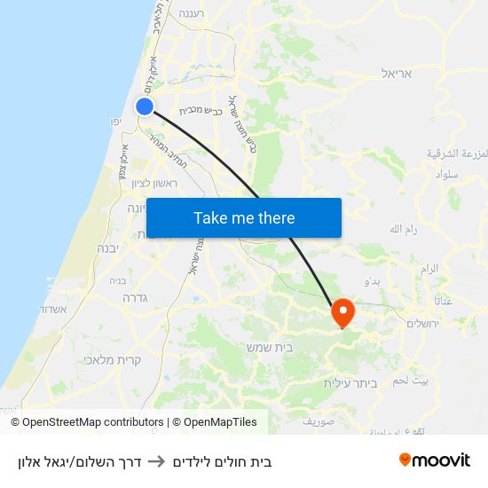 דרך השלום/יגאל אלון to בית חולים לילדים map