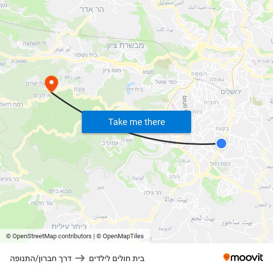 דרך חברון/התנופה to בית חולים לילדים map