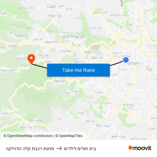 תחנת רכבת קלה הדוידקה to בית חולים לילדים map