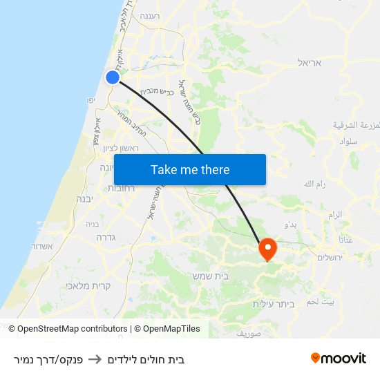 פנקס/דרך נמיר to בית חולים לילדים map