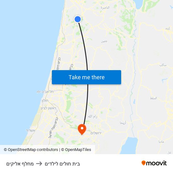 מחלף אליקים to בית חולים לילדים map