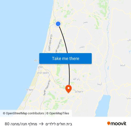 מחלף חנה/מחנה 80 to בית חולים לילדים map