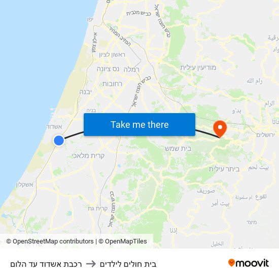 רכבת אשדוד עד הלום to בית חולים לילדים map