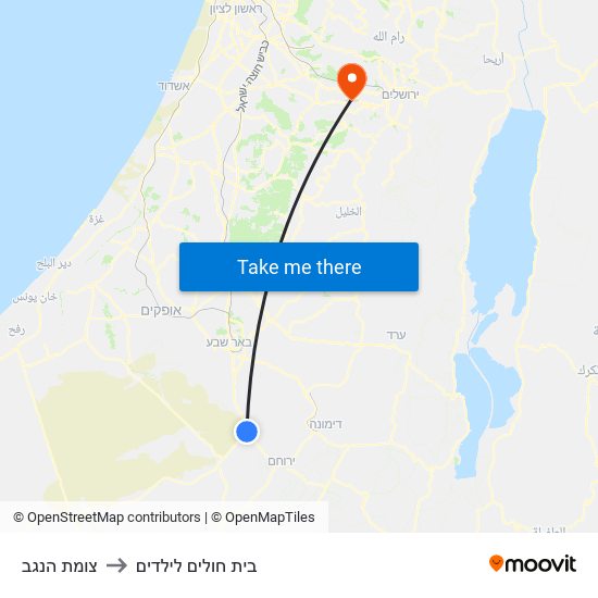 צומת הנגב to בית חולים לילדים map