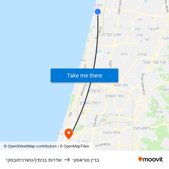 שדרות בנימין/טשרניחובסקי to בניין סוראסקי map