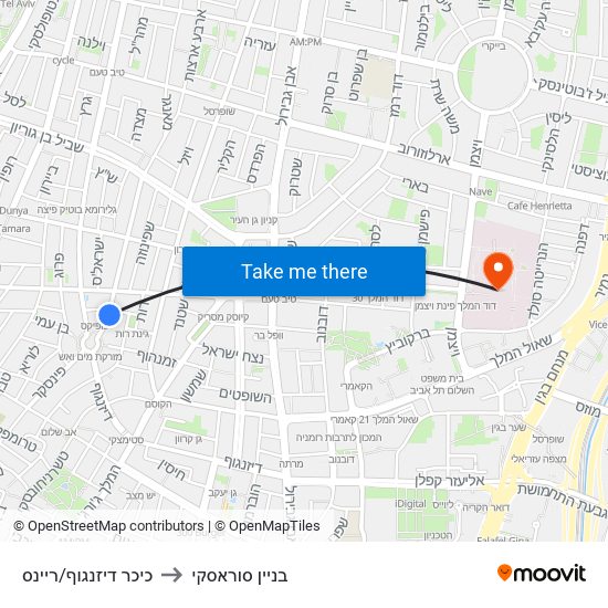 כיכר דיזנגוף/ריינס to בניין סוראסקי map