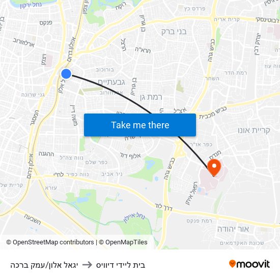יגאל אלון/עמק ברכה to בית ליידי דיוויס map