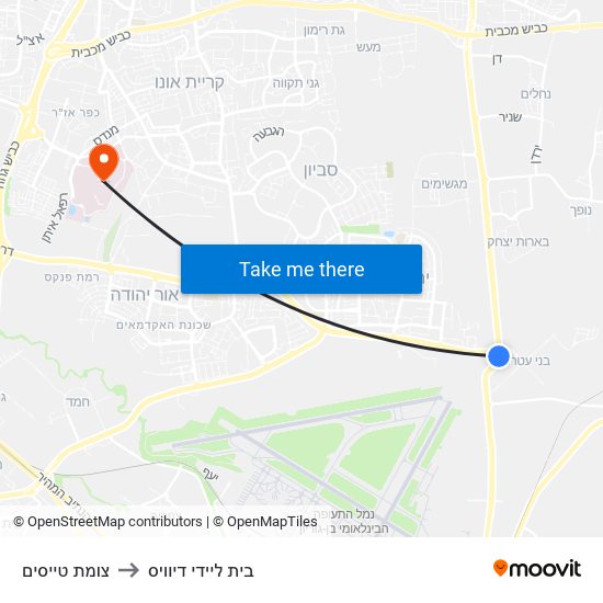 צומת טייסים to בית ליידי דיוויס map