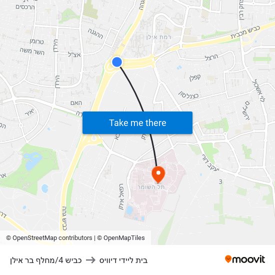 כביש 4/מחלף בר אילן to בית ליידי דיוויס map