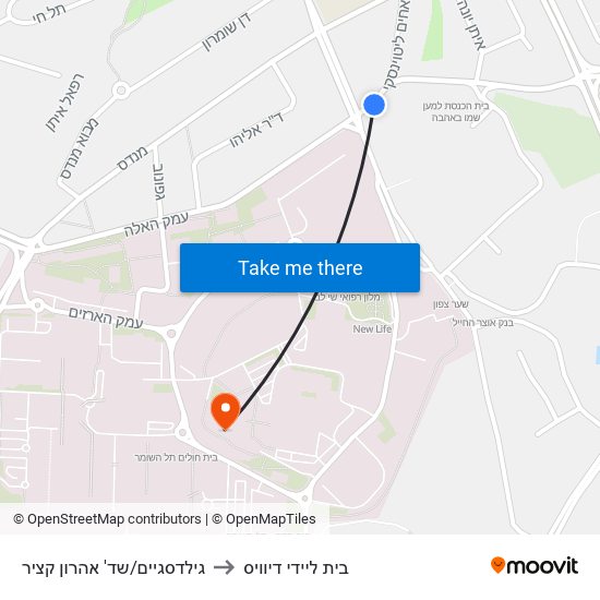 גילדסגיים/שד' אהרון קציר to בית ליידי דיוויס map