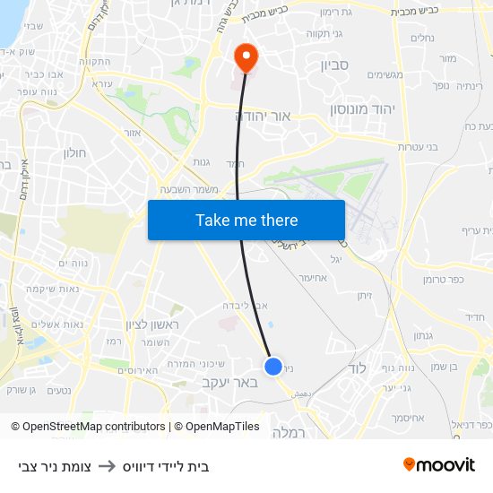 צומת ניר צבי to בית ליידי דיוויס map