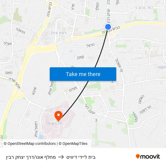 מחלף אונו/דרך יצחק רבין to בית ליידי דיוויס map