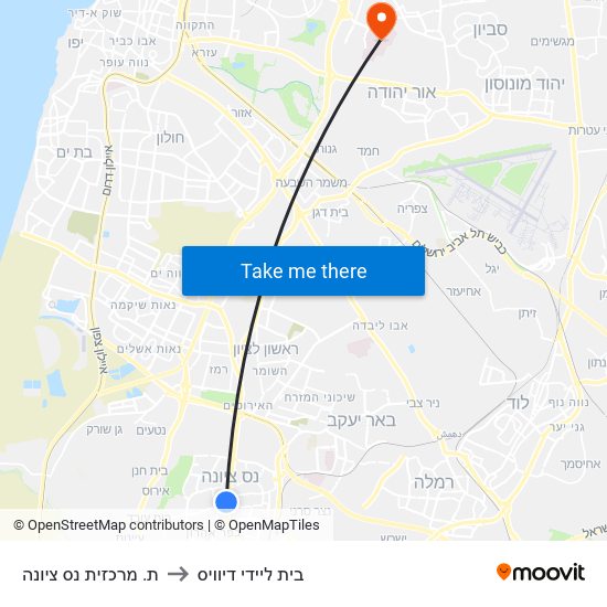 ת. מרכזית נס ציונה to בית ליידי דיוויס map