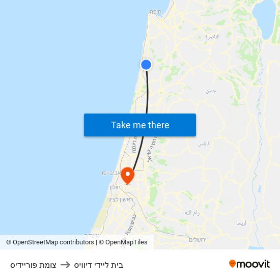 צומת פוריידיס to בית ליידי דיוויס map