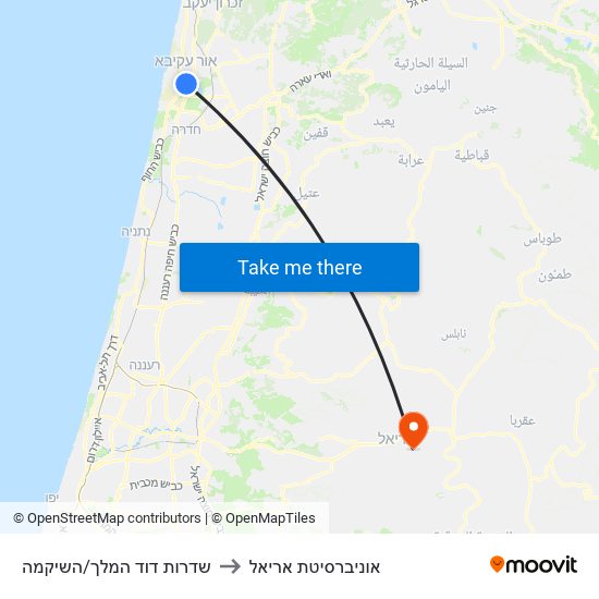 שדרות דוד המלך/השיקמה to אוניברסיטת אריאל map