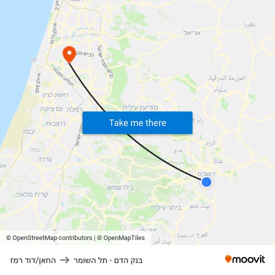 החאן/דוד רמז to בנק הדם - תל השומר map