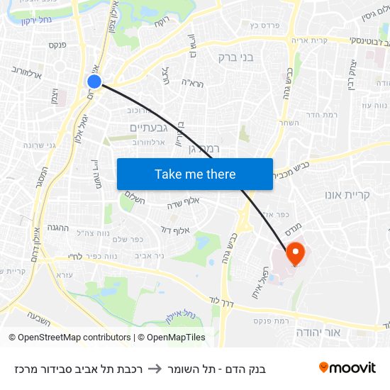 רכבת תל אביב סבידור מרכז to בנק הדם - תל השומר map