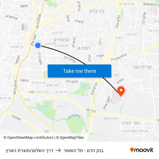 דרך השלום/תוצרת הארץ to בנק הדם - תל השומר map