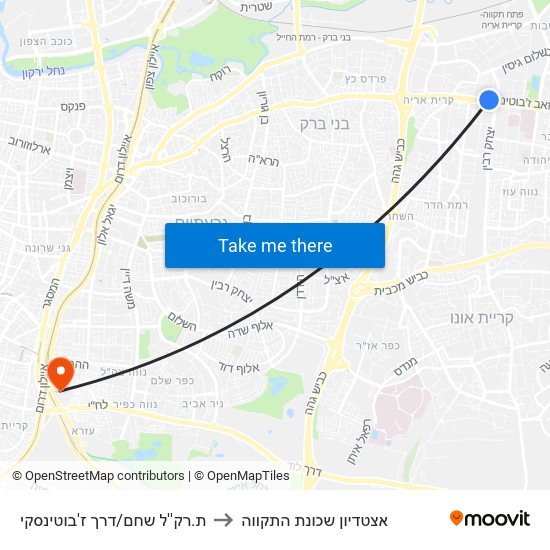 ת.רק''ל שחם/דרך ז'בוטינסקי to אצטדיון שכונת התקווה map