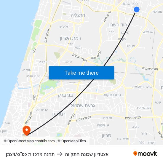 תחנה מרכזית כפ''ס/ויצמן to אצטדיון שכונת התקווה map