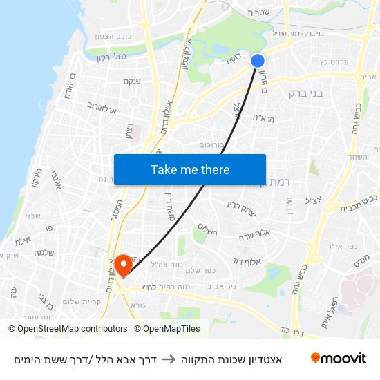 דרך אבא הלל /דרך ששת הימים to אצטדיון שכונת התקווה map