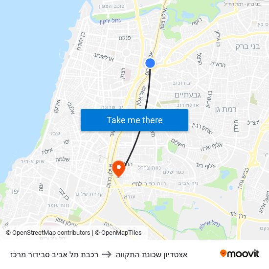 רכבת תל אביב סבידור מרכז to אצטדיון שכונת התקווה map