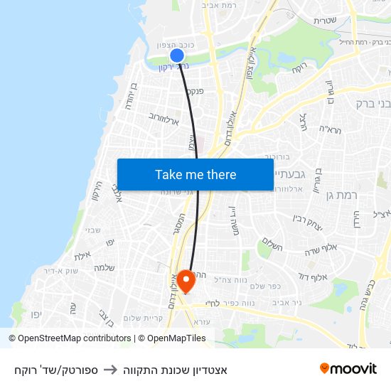 ספורטק/שד' רוקח to אצטדיון שכונת התקווה map