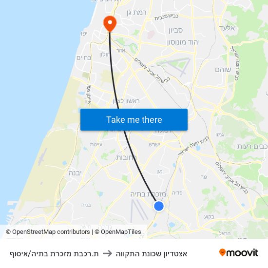 ת.רכבת מזכרת בתיה/איסוף to אצטדיון שכונת התקווה map