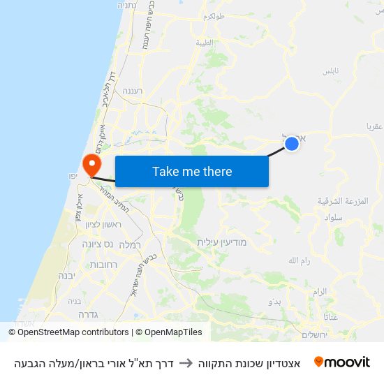 דרך תא''ל אורי בראון/מעלה הגבעה to אצטדיון שכונת התקווה map