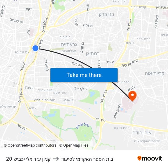 קניון עזריאלי/כביש 20 to בית הספר האקדמי לסיעוד map