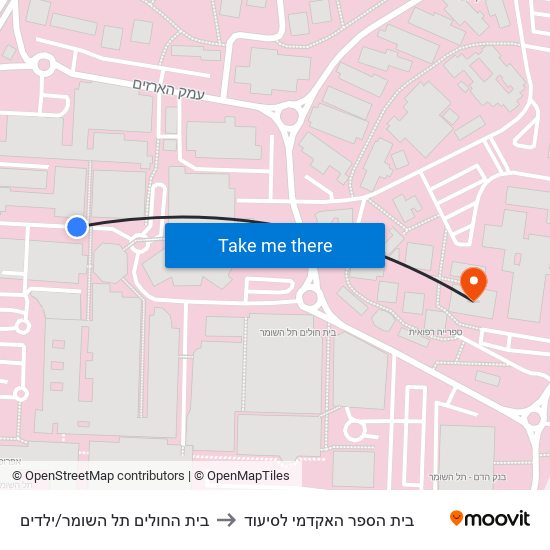 בית החולים תל השומר/ילדים to בית הספר האקדמי לסיעוד map