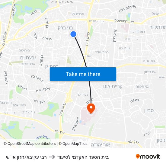 רבי עקיבא/חזון אי''ש to בית הספר האקדמי לסיעוד map