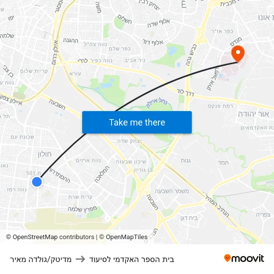 מדיטק/גולדה מאיר to בית הספר האקדמי לסיעוד map
