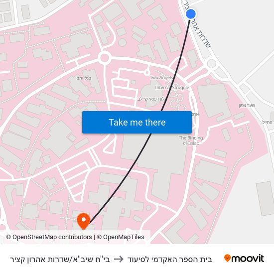 בי''ח שיב''א/שדרות אהרון קציר to בית הספר האקדמי לסיעוד map