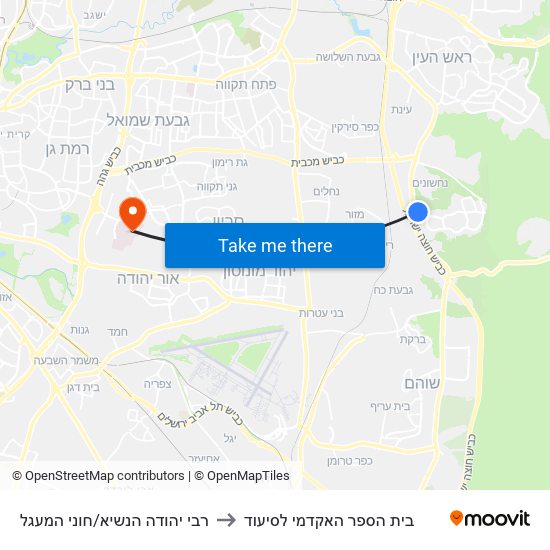 רבי יהודה הנשיא/חוני המעגל to בית הספר האקדמי לסיעוד map